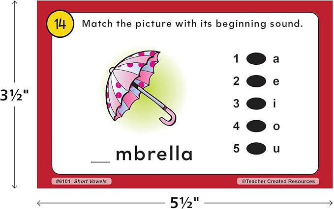 Teacher Created Resources Power Pen Learning Cards: Short Vowels, Model: 6101, 5 1/2 in x 3 1/2 in