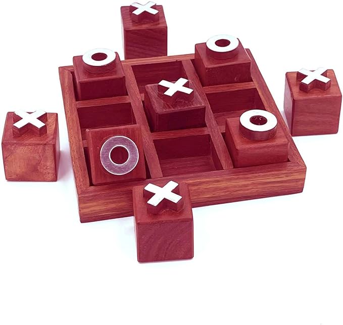 Wooden Tic Tac Toe Game - Elegant Coffee Table Decor, Classic Wooden Board Game for Family Fun, Handmade Craft, Ideal for Living Room or Office, Gift for Adults