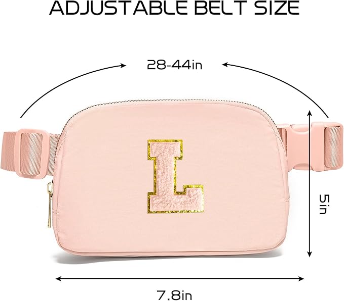 Gitus Gifts for 8 9 10 11 12 Year Old Girls Belt Bag Fanny Pack Crossbody Bags with Initial Letter Patch Cute Stuff Birthday Gifts for Teen Girls Women Personalized Trend Stuff (Coral Pink-L)