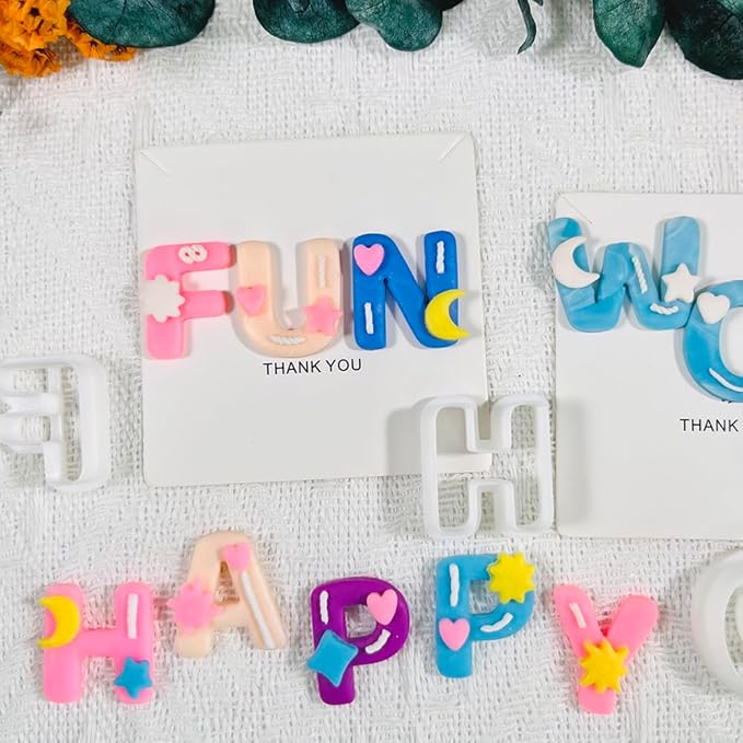 Xaekicr Alphabet Polymer Clay Cutters: 26 Pcs, Letter Designs for Polymer Clay Jewelry,Letter Clay Molds for DIY Custom Clay Earrings