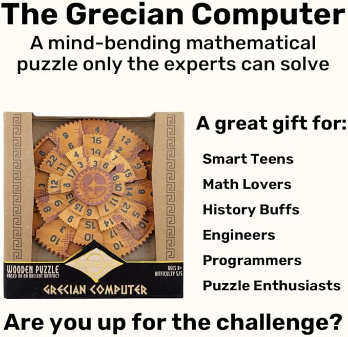 Project Genius Grecian Computer Mechanical Math Puzzle, Wooden Brainteaser Gift for History Buffs and Smart Kids, Teens, and Adults - True Genius Series Inspired by The Ancient Antikythera Mechanism