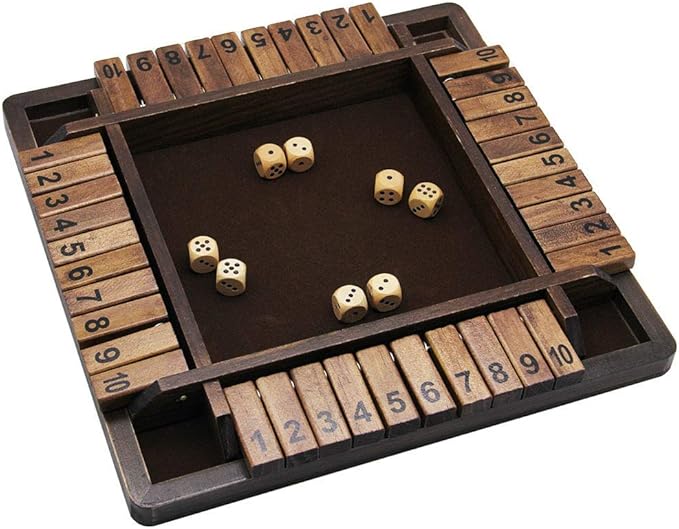 Juegoal Wooden 4 Players Shut The Box Dice Game, Classics Tabletop Version and Pub Board Game, 12 inch