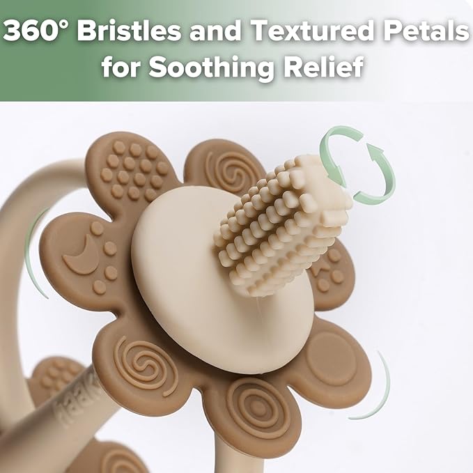 haakaa Silicone Baby Teether Toys,Nipple-Shaped End for Gum Massage,360Β° Baby Toothbrush Head for Self-Brushing Training,Easy to Grip-Cocoa