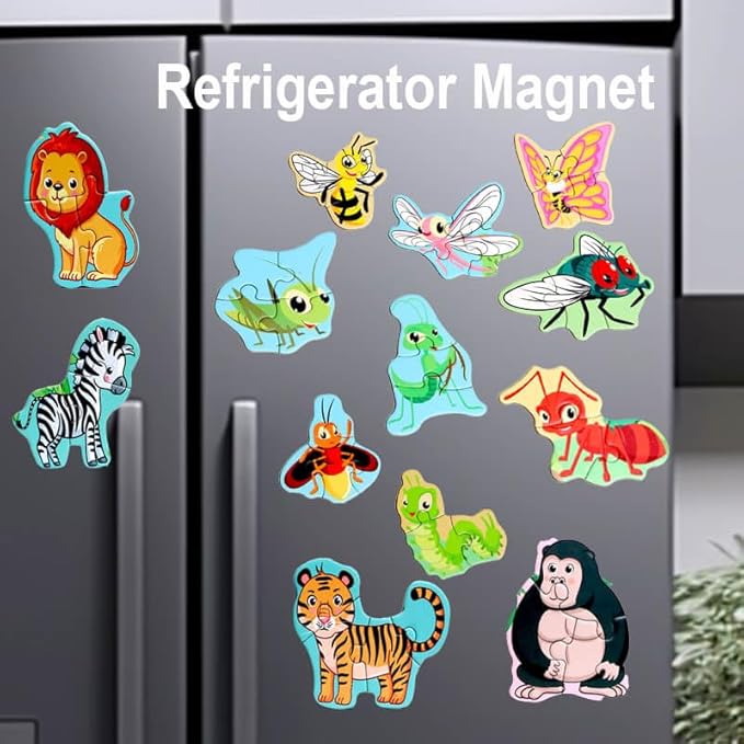 Magnetic Puzzles for Kids Ages 3-5, Magnetic Board for Toddlers Ages 3 4 5 6, Refrigerator Magnets,Toddler Travel Activities for 4-8 Year Old Boys and Girls(2 Pack, Animal+Insect)