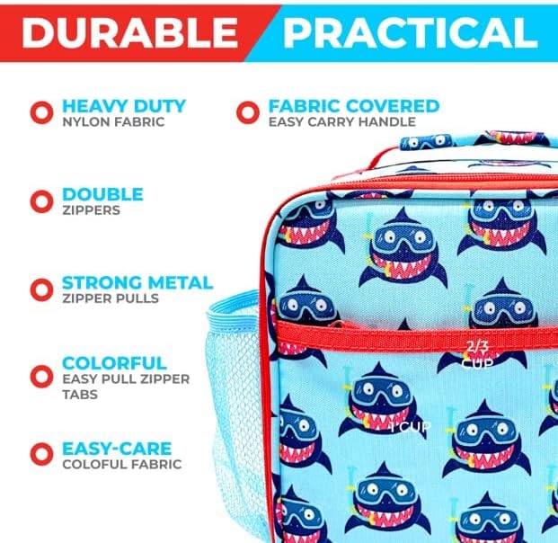 Bento Lunch Box with Thermo Set for Kids, 4 Compartment Bento-Box, Insulated Lunch Bag, Stainless Steel Food Jar, Baby Blue Shark