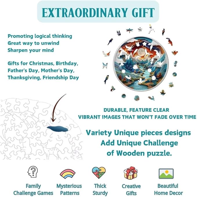 Wooden Puzzles Adults, 3D Vision Puzzle 300 Pieces, Unique Animal Shaped Wood Challenging Jigsaw Puzzles Gifts for Adults, 13.4x13.3in