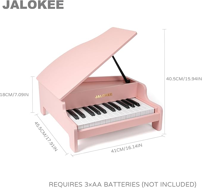 Kids Piano Keyboard, 25 Keys Grand Piano for Kids, Mini Music Educational Instrument Toy, Volume Adjustable, Wood Toy for Toddlers Girls Boys (Pink)