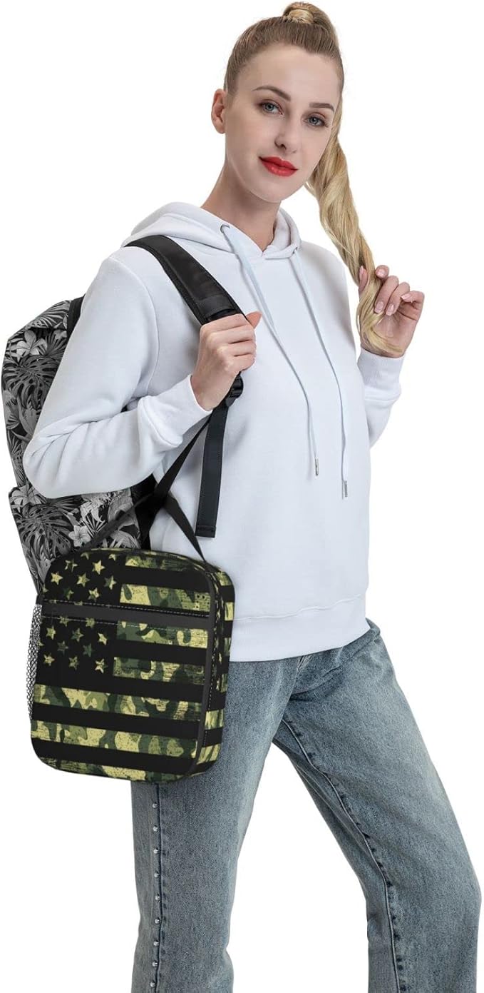 Camouflage Usa Flag Reusable Lunch Box Insulated LunchBox Cooler Lunch Bag