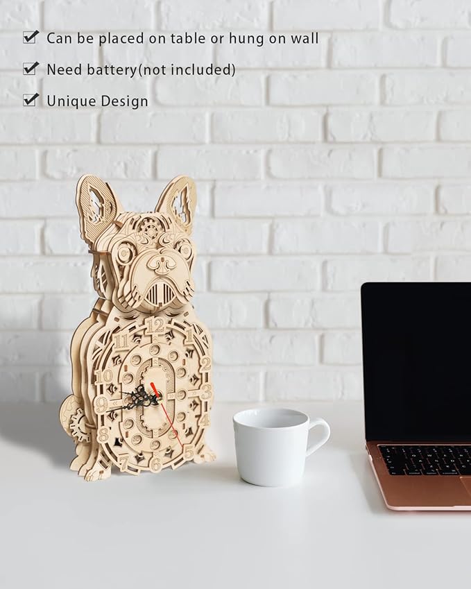 Wooden 3D Puzzles for Adults: Mechanical Bulldog Clock Model - Christmas-Themed Wooden Clock Kits to Build with Wall Clock Pendulum