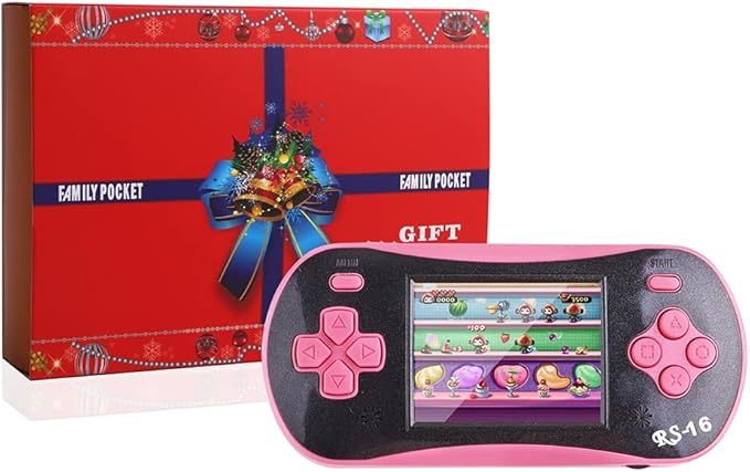 Handheld Game Player for Kids Adults- FAMILY POCKET RS16 Portable Classic Game Controller Built-in 260 Game 2.5 inch LCD Retro Arcade Video Game System Children's Birthday Gift (Pink)