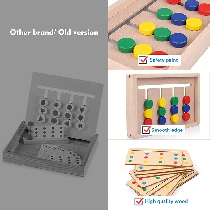 Montessori Learning Toys Slide Puzzle Color and Shape Matching Logic Puzzles for Kids, Preschool Educational Wooden Brain teasers Toy for Child Kids Age 3 4 5 6 7