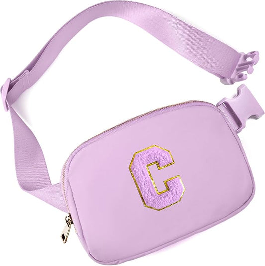 Gitus Gifts for 8 9 10 11 12 Year Old Girls Belt Bag Fanny Pack Crossbody Bags with Initial Letter Patch Cute Stuff Birthday Gifts for Teen Girls Women Personalized Trend Stuff (Lavender-C)