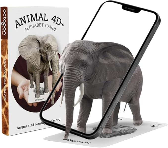 4D+ Augmented Reality Flashcards for Kids – Educational STEM Cards with Free App – Interactive Learning for Ages 4+ (Animal 4D+)