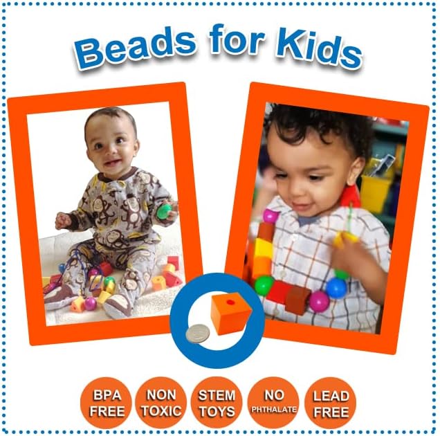 Skoolzy Rainbow Lacing Beads & Pegs - 71 Piece Color Recognition and Sorting Toys Montessori Sensory Bundle for Toddlers Over 36+ Months & Hands On Occupational Therapy Fine Motor Skills Games