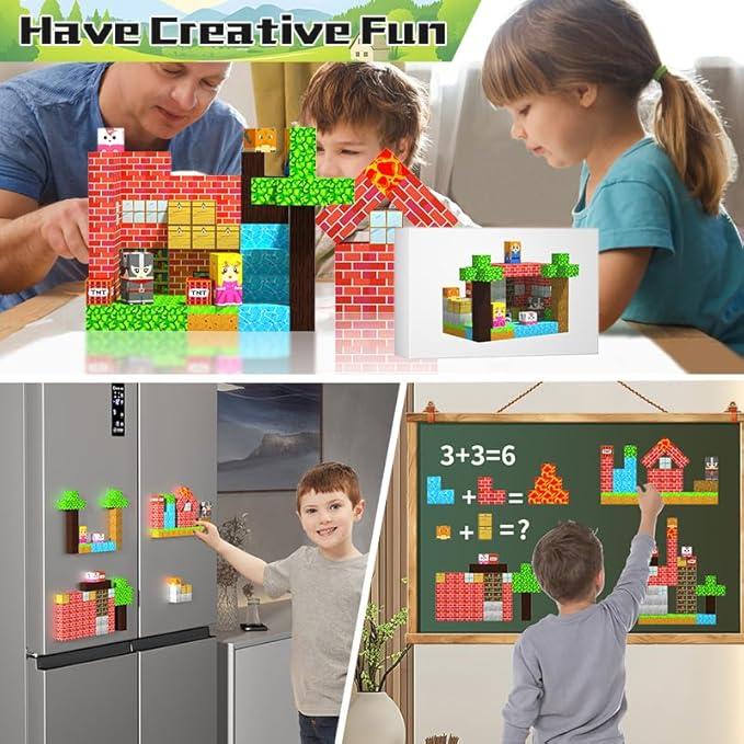 Magnetic Building Blocks for Kids, 150PCS Magnetic Blocks Cubes Toys Build My World Grassland Set, Sensory Stacking Toy Christmas Birthday Gifts for Boys Girls Age 3 4 5 6 7 8 9 10, 0.8" Large Size