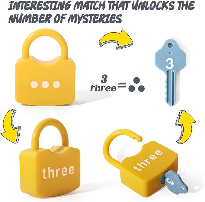 Kids Learning Locks with Keys Numbers Matching & Counting Montessori Educational Toys for Ages 3 yrs+ Boys and Girls Preschool Games Gifts
