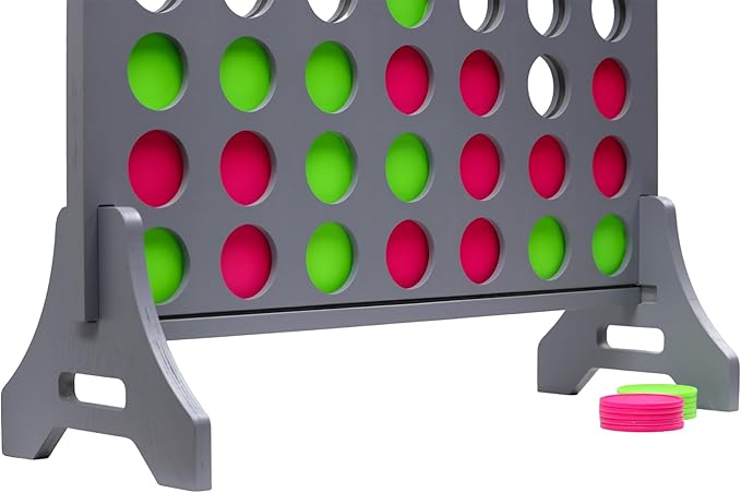 Tailgating Pros Premium Grey Giant Four in a Row with Carrying Case - Jumbo Oversized Outdoor Yard Game - Connect Multiple Pucks in a Row to Win - Many Puck Colors Available!