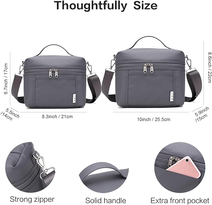 NOL Natural Organic Lifestyle Small Insulated Lunch Bags for Women Cooler Bag Lightweight Nylon Waterproof Lunch Box For Work(Small,Gray)
