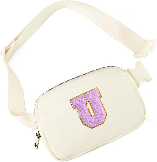 Gitus Gifts for 8 9 10 11 12 Year Old Girls Belt Bag Fanny Pack Crossbody Bags with Initial Letter Patch Cute Stuff Birthday Gifts for Teen Girls Women Personalized Trend Stuff (Ivory-U)