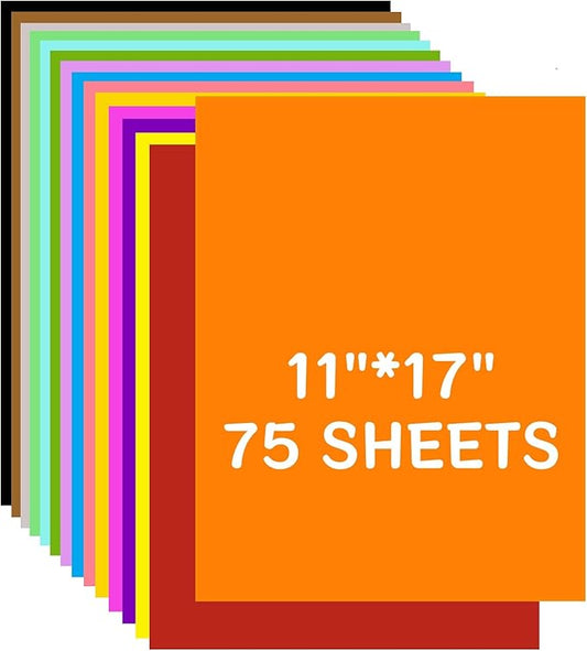 Colored Cardstock A3 Color Large Paper Colored 11"x17" Card Stock 75 Sheets Multi-Color Poster Sheets 15 Colors