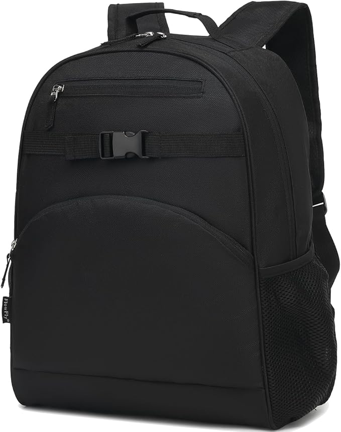 FlowFly Kids Backpack for Toddler Boys Girls, Simple Lightweight Bookbag for Daycare Kindergarten Elementary School Travel, Small Modern Bag (Medium 15'', Black)