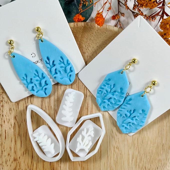 5pcs Leaf Texture Polymer Clay Cutters – Clay Cutters for Earrings, Geometric Teardrop Shape Clay Tools, Clay Molds for Polymer Clay Jewelry DIY
