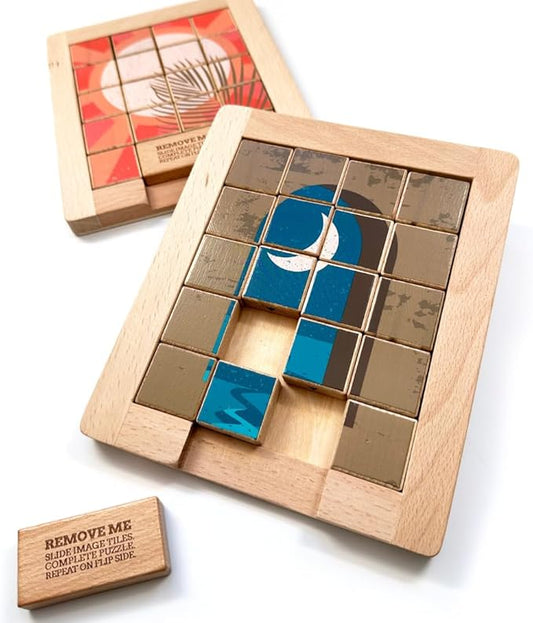 TROVE - Dualities Sliding Wooden Puzzles, Day v. Night - STEM, Challenging, Entertaining, Fun, Brain Teaser, Classic Slide Puzzle, Klotski, Great for Travel, Great for All Ages