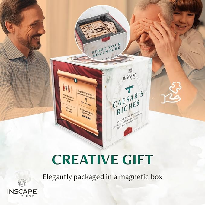 INSCAPE Caesar´s Riches Puzzle Box - Cluebox - Wooden Escape Room in A Box for Adults - Mind Puzzles - Puzzle Boxes with Hidden Compartments - Birthday Gift Gadget for Men and Women