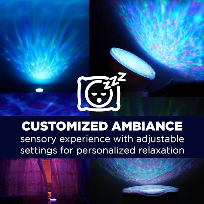 Bright Autism Calming Sensory Sea Lamp - Night Light Projector for Kids, 7 Light Modes, Color Changing Music Player, Nature Relaxation Sounds