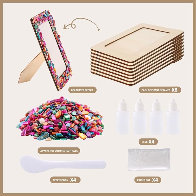 DIY Mosaic Photo Frame Craft Kit for 4 * 6 Photo,8 Pcs DIY Unfinished Wooden Picture Frames with Mosaic Tiles for DIY Craft