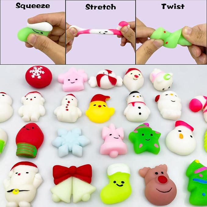 Anditoy 100 PCS Christmas Mochi Squishy Toys Squishies Christmas Toys for Kids Girls Boys Toddlers Christmas Party Favors Stocking Stuffers Gifts