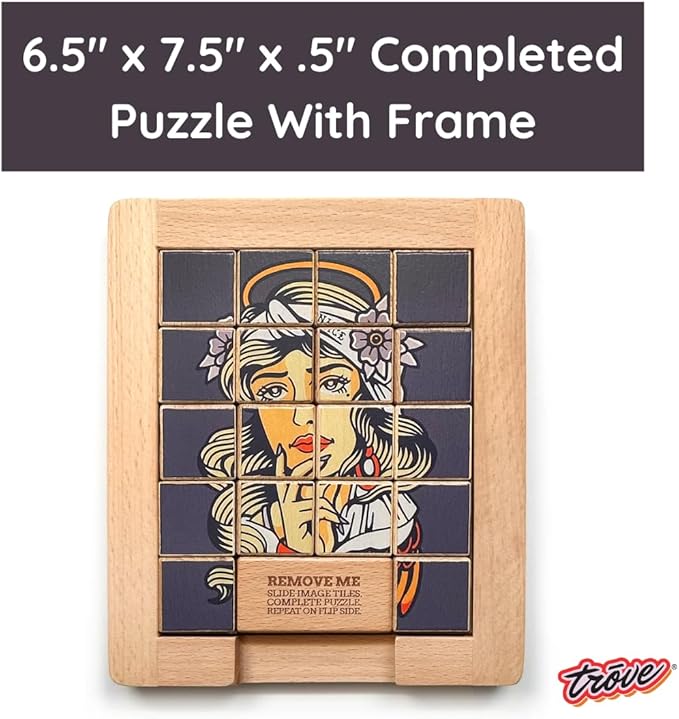 TROVE - Dualities Sliding Wooden Puzzles, Naughty v. Nice - STEM, Challenging, Entertaining, Fun, Brain Teaser, Classic Slide Puzzle, Klotski, Great for Travel, Great for All Ages