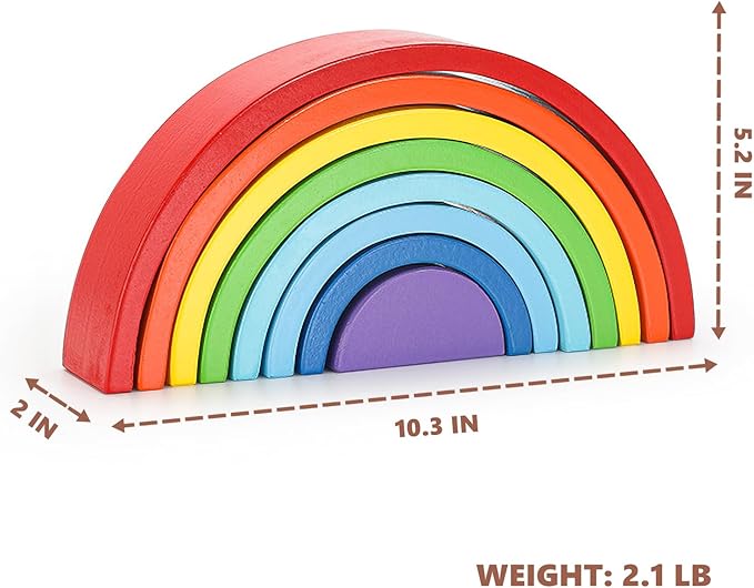 Wooden Rainbow Stacking Toy, Large Wood Arch Game, Montessori Building Blocks - Colorful Stacking Blocks Puzzles for Kids 3-5 Years Old, 8 Layers