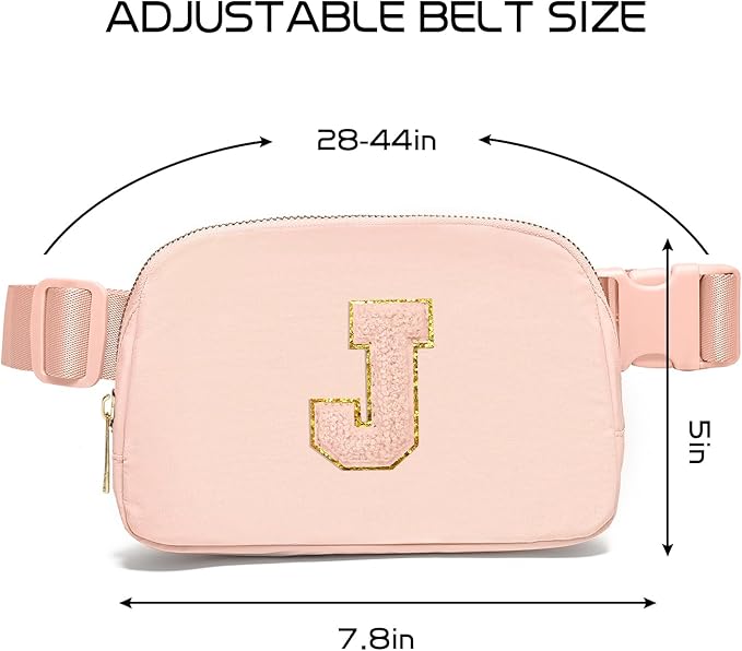 Gitus Gifts for 8 9 10 11 12 Year Old Girls Belt Bag Fanny Pack Crossbody Bags with Initial Letter Patch Cute Stuff Birthday Gifts for Teen Girls Women Personalized Trend Stuff (Coral Pink-J)