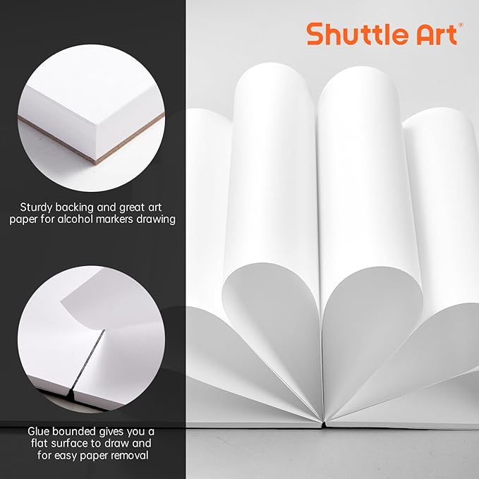 Shuttle Art Marker Pad,11.69”x8.27” Portable A4 Sketchbook, 60 Sheets Drawing Paper, 98LB/160GSM Smooth Surface Bleedproof Art Paper, Glue-Bound, Great for Beginners to Draw, Paint & Sketch