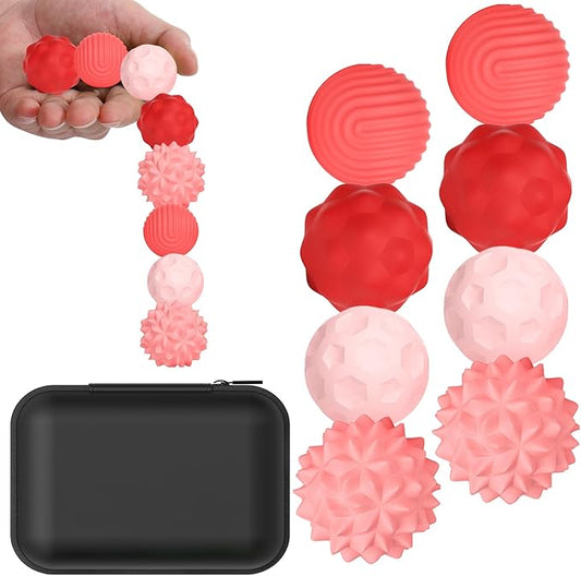 BUSOHA Silicone Magnetic Fidget Balls - 8 Pack Silicone Stress Relief Balls Stone for Adults Sensory Travel Toys for Calming,Stress,Autism and ADHD,Gifts for Kids Girls Boys,Red
