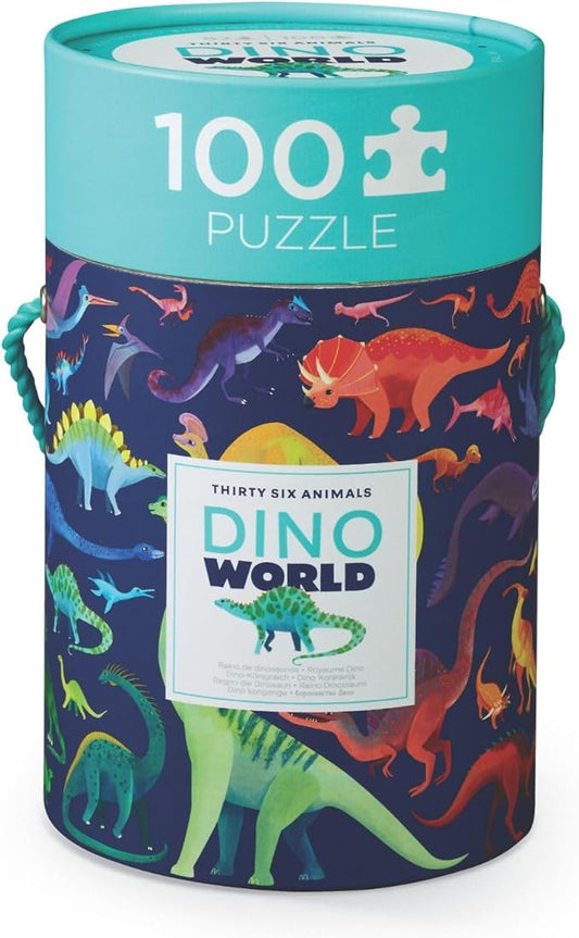 Crocodile Creek 100-Piece Jigsaw Puzzle for Kids Ages 5 and Up - Fun and Educational Table or Floor Puzzles - Storage Canister with Handle - Dinosaurs - 14” x 19” Finished