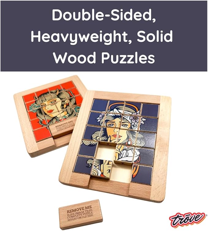TROVE - Dualities Sliding Wooden Puzzles, Naughty v. Nice - STEM, Challenging, Entertaining, Fun, Brain Teaser, Classic Slide Puzzle, Klotski, Great for Travel, Great for All Ages