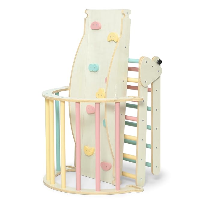 Delta Children Lil’ Climber Gym - Indoor Climbing Gym/Jungle Gym for Kids - Montessori Toy with Reversible Arch/Rocking Chair, Reversible Rock Wall/Slide Ramp and Pikler Triangle - for Toddlers 3+