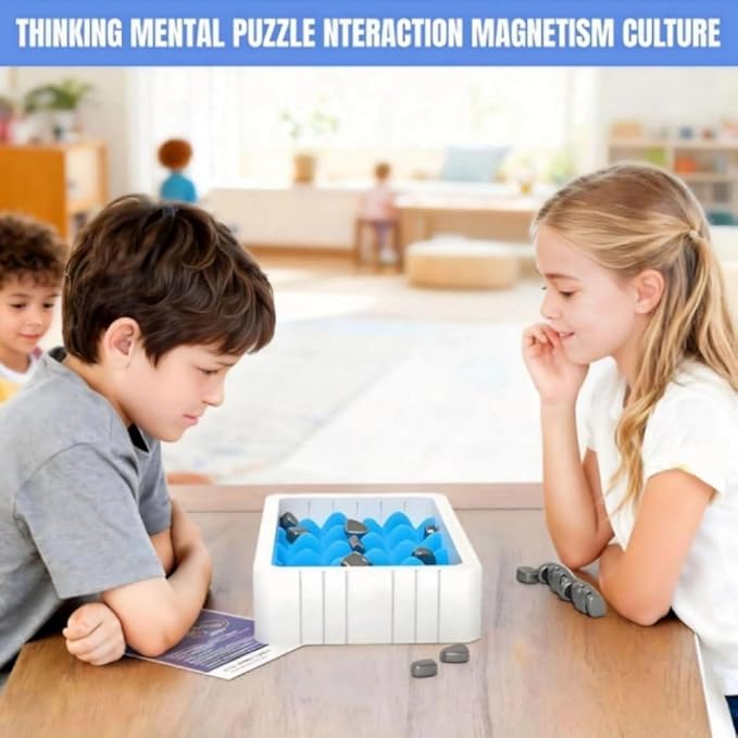 Bighero Magnetic Chess Game,20 Stones,Magnetic Chess with String &Sponge- Portable Intellectual Board Game for Family with Fun Educational Gift A