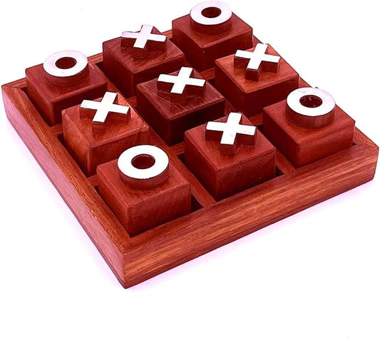 Wooden Tic Tac Toe Game - Elegant Coffee Table Decor, Classic Wooden Board Game for Family Fun, Handmade Craft, Ideal for Living Room or Office, Gift for Adults