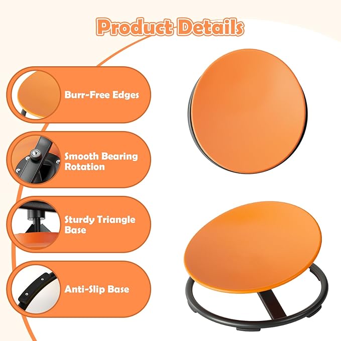 Spinning Chair for Kids, Sensory Integration Training Swivel Chair for Children with Autism & ADHD,for Balance & Body Coordination Training, Orange Round