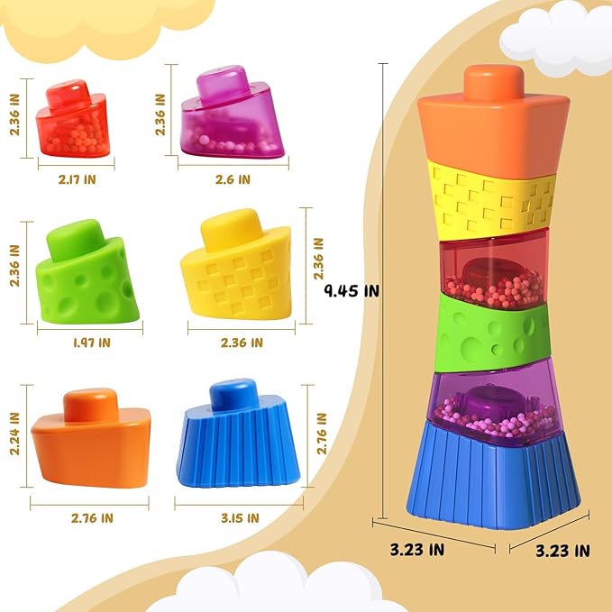 Irregular Maracas Stacking Blocks Toys, Montessori Toys for 1 + Year Old, 6 PCS Stackable Educational Sensory Toy, 1 + 2 3 Old Boy or Girl Kids Gifts