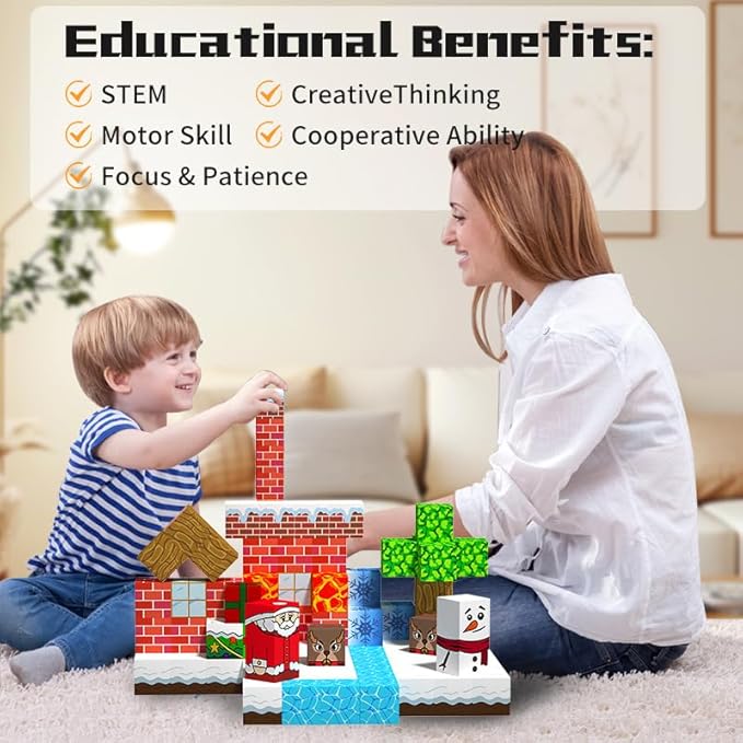 100PCS Christmas Magnetic Blocks Toys, Winter Frozen Magnet Blocks Cubes for Kids Toddlers, STEM Construction Building Toy for Boys Girls Christmas Birthday Gifts