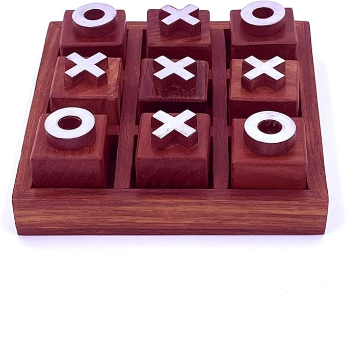 Wooden Tic Tac Toe Game - Elegant Coffee Table Decor, Classic Wooden Board Game for Family Fun, Handmade Craft, Ideal for Living Room or Office, Gift for Adults