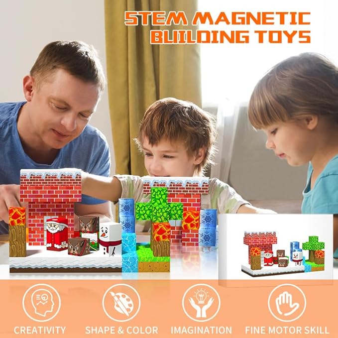 100PCS Christmas Magnetic Blocks Toys, Winter Frozen Magnet Blocks Cubes for Kids Toddlers, STEM Construction Building Toy for Boys Girls Christmas Birthday Gifts
