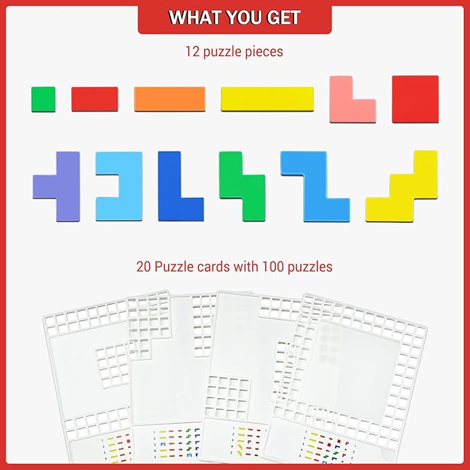 Block Puzzle Color Shape Pattern Brain Games 3D Logic IQ Game Fast-Paced, Addictive, and Easy-to-Learn Educational Building Blocks for Game Night Party Supplies Birthday Graduation Gifts