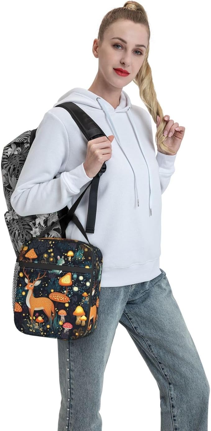 Fantasy Forest Mushrooms Grass Reusable Lunch Box Food Bag Insulated Lunch Bag for Teenage Boys Girls School Beach