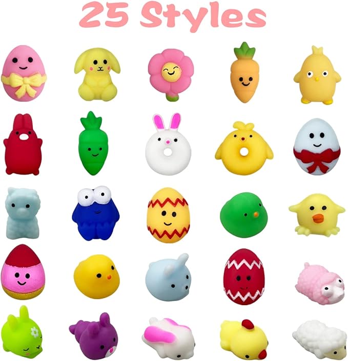 Anditoy 100 PCS Easter Mochi Squishy Toys Stress Relief Squishies for Kids Boys Girls Toddlers Easter Basket Stuffers Egg Fillers Gifts Party Favors