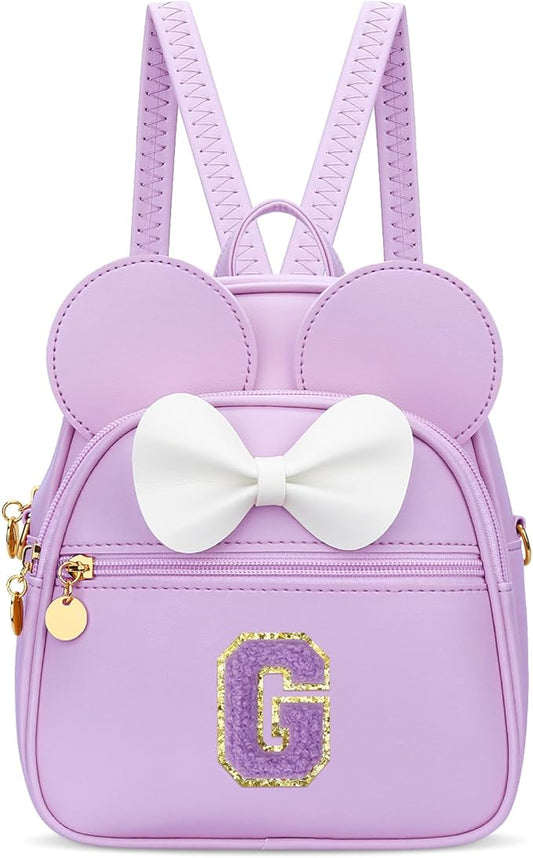KKXIU Girls Initial Bowknot Cute Mini Backpack for Toddler, Travel Small Girl Backpacks, Personalized Trendy Stuff Gift for Little Girls and Kids(G, Purple)